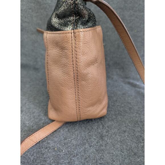 Fossil Keely Womens Handbag Brown Black Glitter Leather Top Handle Crossbody Bag - Picture 8 of 12